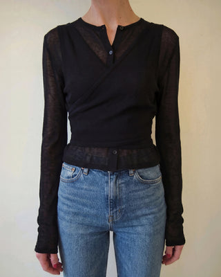 LAYERED SHEER CROSS CARDIGAN