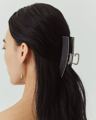 SILVER LEATHER HAIR CLIP