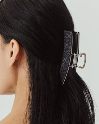 SILVER LEATHER HAIR CLIP