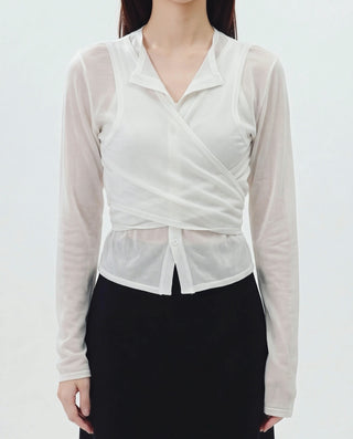 LAYERED SHEER CROSS CARDIGAN